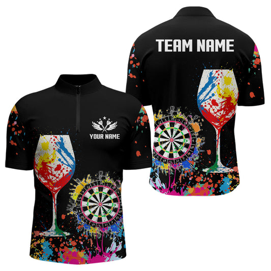 Maxcorners Personalized Colorful Splash Dart Shirts For Men, Funny Wine Glass Custom Darts Jersey Outfit LM1625