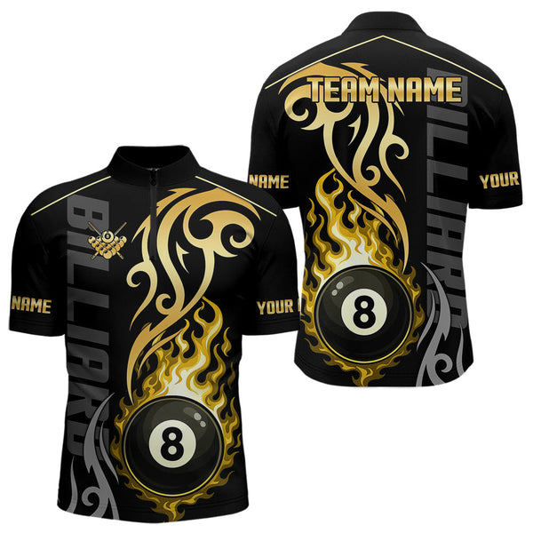 Maxcorners Black And Gold Tribal Flame 8 Ball Pool Billiards Shirts For Men Custom Pool Team Jerseys LM1625
