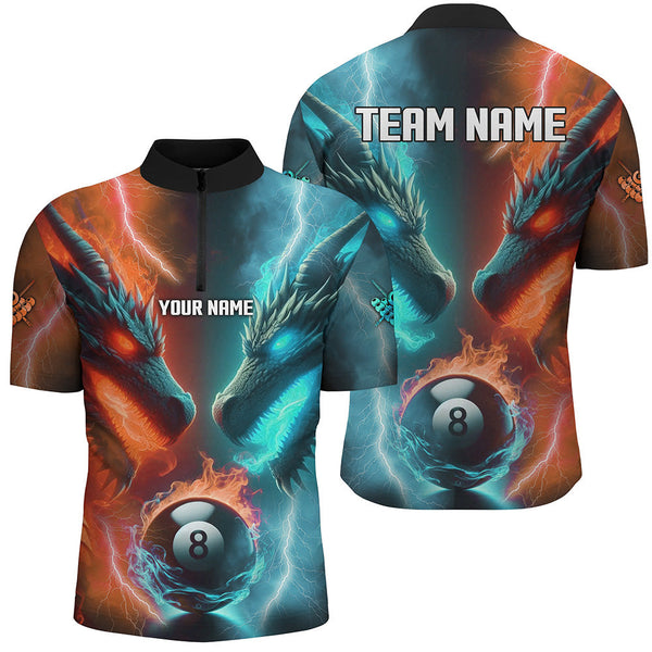 Maxcorners Custom Orange Cyan Fire 3D Dragon 8 Ball Pool Billiard Shirts, Team League Billiard Jerseys