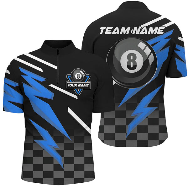 Maxcorners Personalized 8 Ball Pool Tournament Billiards Shirts, Black And Blue 8 Ball Billiard Jerseys