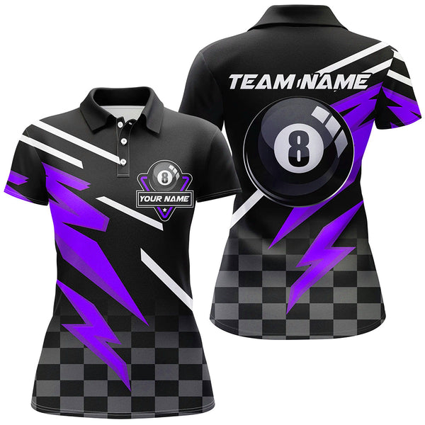 Maxcorners Personalized 8 Ball Pool Tournament Billiards Shirts, Black And Purple 8 Ball Billiard Jerseys