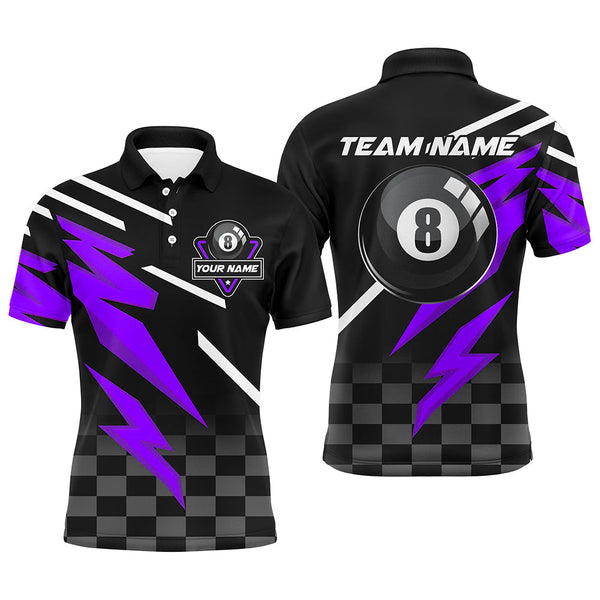 Maxcorners Personalized 8 Ball Pool Tournament Billiards Shirts, Black And Purple 8 Ball Billiard Jerseys