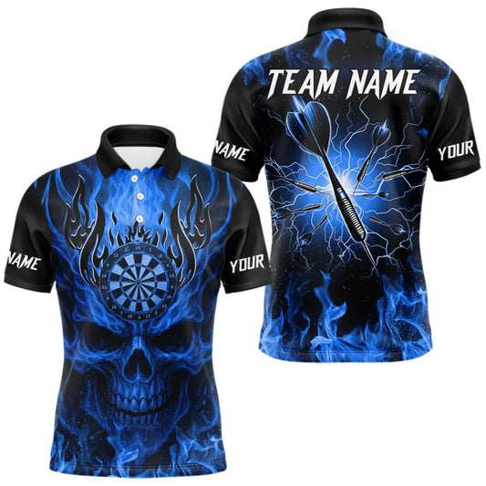 Maxcorners Blue Flaming Skull Men's Dart Jersey Custom Dart Fire Lightning Darts Team Shirts Polo & 1/4 Zip LM2709
