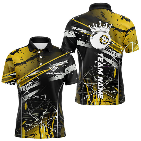 Maxcorners Black And Gold 8 Ball Crown Men's Billiard Shirts Custom Billiards Jerseys, Pool League Team Shirt TU2710