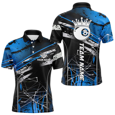 Maxcorners Black And Blue 8 Ball Crown Men's Billiard Shirts Custom Billiards Jerseys, Pool League Team Shirt TU2710