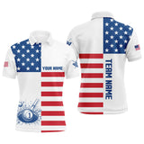 Maxcorners Personalized American Flag Billiard Polo Shirts Custom Name Patriotic Pool Player Shirts For Men LM054