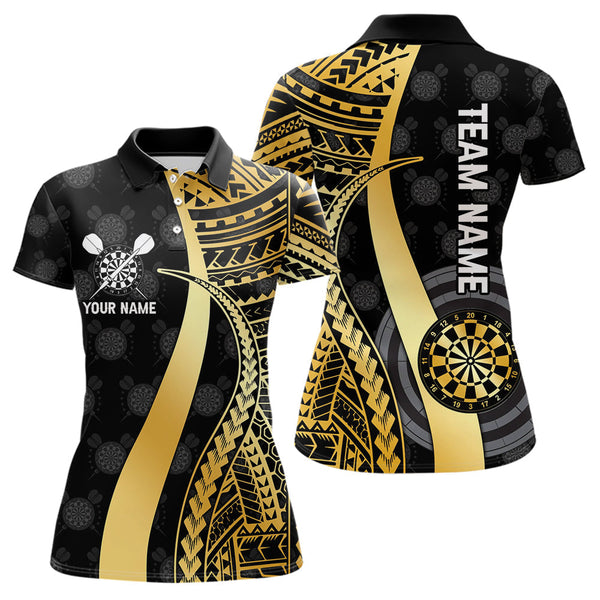 Maxcorners Personalized Black And Golden Tribal Dart Shirts For Men Custom Dart Jersey Team Polo & 1/4 ZipMT0306
