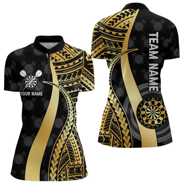 Maxcorners Personalized Black And Golden Tribal Dart Shirts For Men Custom Dart Jersey Team Polo & 1/4 ZipMT0306