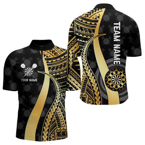 Maxcorners Personalized Black And Golden Tribal Dart Shirts For Men Custom Dart Jersey Team Polo & 1/4 ZipMT0306