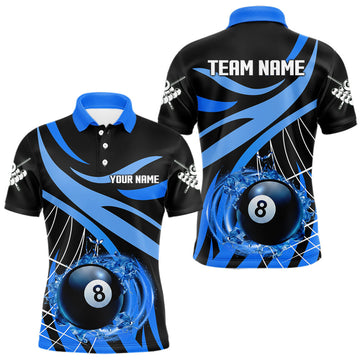 Maxcorners Blue Flame 8 Ball Pool Billiard Shirt For Men Custom Billiard Team Jersey Polo & Quarter Zip
