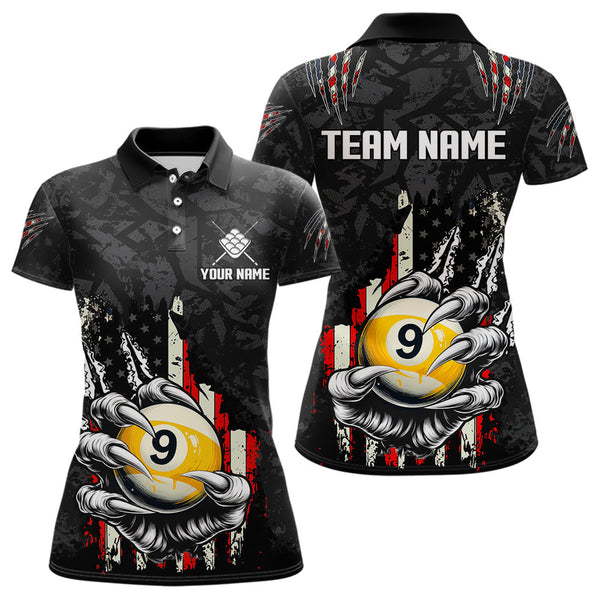 Maxcorners Funny Claw Tearing US Flag 9 Ball Pool Custom Billiard Shirts For Men, Patriotic Billiard Jerseys LM2707
