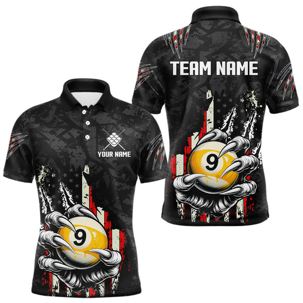Maxcorners Funny Claw Tearing US Flag 9 Ball Pool Custom Billiard Shirts For Men, Patriotic Billiard Jerseys LM2707