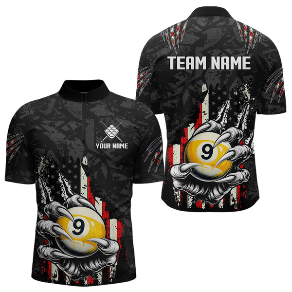 Maxcorners Funny Claw Tearing US Flag 9 Ball Pool Custom Billiard Shirts For Men, Patriotic Billiard Jerseys LM2707
