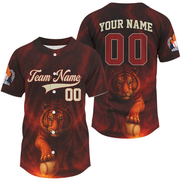 Maxcorners Flames Men's Baseball Jersey Custom Tiger Baseball Jersey For Newborns, Baseball Team LM2608