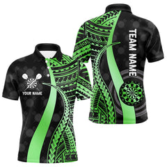 Maxcorners Personalized Black And Green Tribal Dart Shirts For Men Custom Darts Jersey Team Polo & 1/4 Zip LM0210