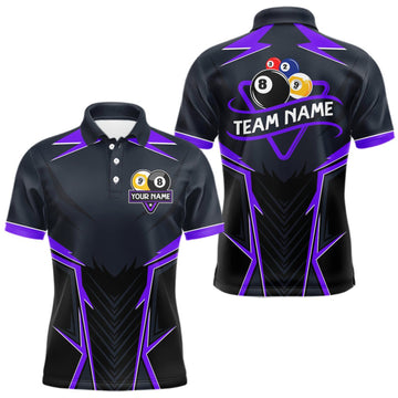 Maxcorners Billiard Jersey For Men Custom Polo & 1/4 Zip Billiard Team Shirt, 8 Ball 9 Ball Pool Shirt|Purple LM0410