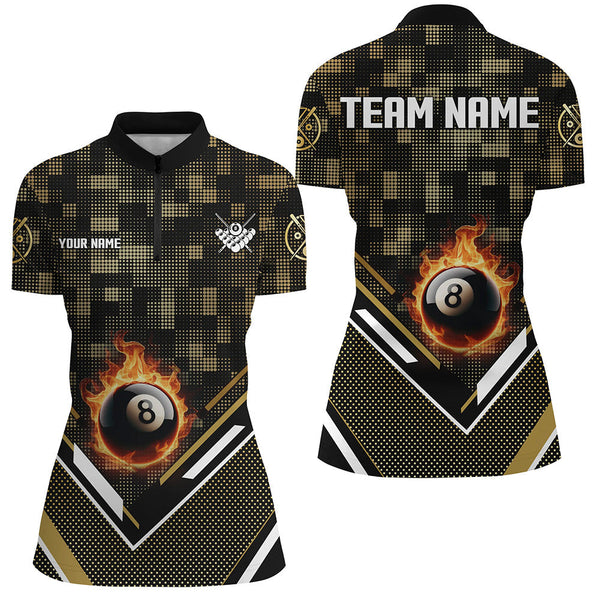 Maxcorners Customized Yellow 8 Ball Fire Tech Camo Pattern Billiard Sport Jerseys For Women Billiard Team Shirts