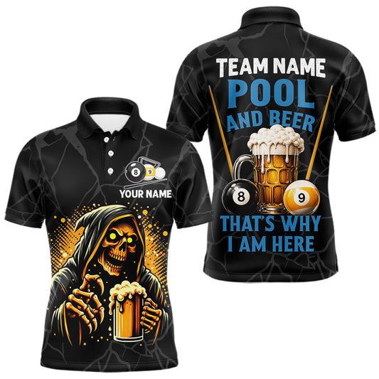 Maxcorners Grim Reaper 8 Ball 9 Ball Pool And Beer Shirt That's Why I'm Here Custom Billiard Jersey For Men