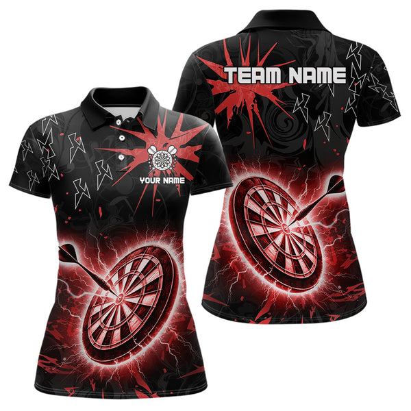 Maxcorners Custom Dart Jerseys For Men, Black And Red Dartboard Thunder Lightning Darts Shirts Polo & 1/4 Zip