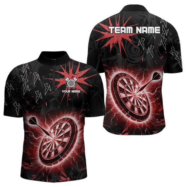 Maxcorners Custom Dart Jerseys For Men, Black And Red Dartboard Thunder Lightning Darts Shirts Polo & 1/4 Zip