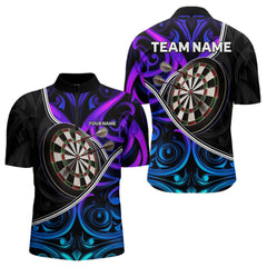 Maxcorners Neon Purple Blue Tribal Pattern Dart Shirts For Men Custom Dart Jerseys Team Polo & Quarter Zip