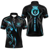 Maxcorners Custom 8 Ball Pool Crown Men Billiard Shirts, Blue Cyan And Black Billiard Team Shirt Pool Jerseys MT2808