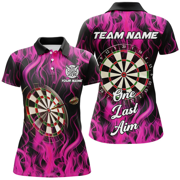 Maxcorners One Last Aim 3D Fire Flame Pink Darts Jersey Customized Name, Team Anme 3D Shirt