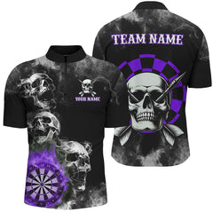 Maxcorners Personalized Purple Darts Smoke Skull Dart Shirt Custom Dart Board Fire Flame Dart Team Jersey