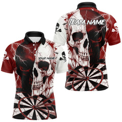 Maxcorners White & Red Skull Dartboard Custom Men Dart Polo Shirt Retro Grunge Dart League Jerseys