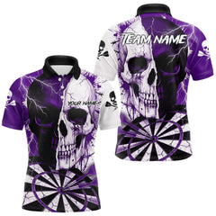 Maxcorners White & Purple Skull Dartboard Custom Men Dart Polo Shirt Retro Grunge Dart League Jerseys