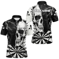 Maxcorners White & Black Skull Dartboard Custom Men Dart Polo Shirt Retro Grunge Dart League Jerseys