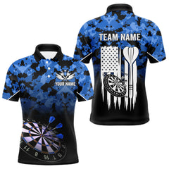 Maxcorners Personalized US Flag Blue Camo Dart Shirts For Men, Patriotic Darts Jersey Team Polo & 1/4 Zip LM0706