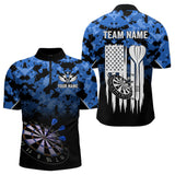 Maxcorners Personalized US Flag Blue Camo Dart Shirts For Men, Patriotic Darts Jersey Team Polo & 1/4 Zip LM0706