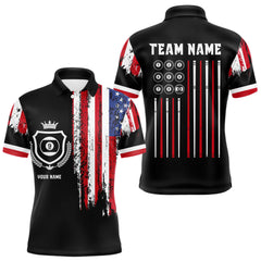 Maxcorners Personalized American Flag 9 Ball Pool Team Shirt For Men Custom Patriotic Billiard Shirts TU0309