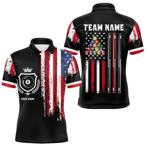 Maxcorners Personalized Grunge American Flag 9 Ball Pool Team Shirt For Men Custom Patriotic Billiard Shirts TU0309