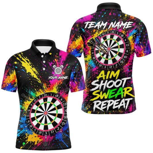 Maxcorners Colorful Aim Shoot Swear Reapeat Funny Darts Shirts For Men Custom Darts Team Jersey, Darts Gifts LM0409