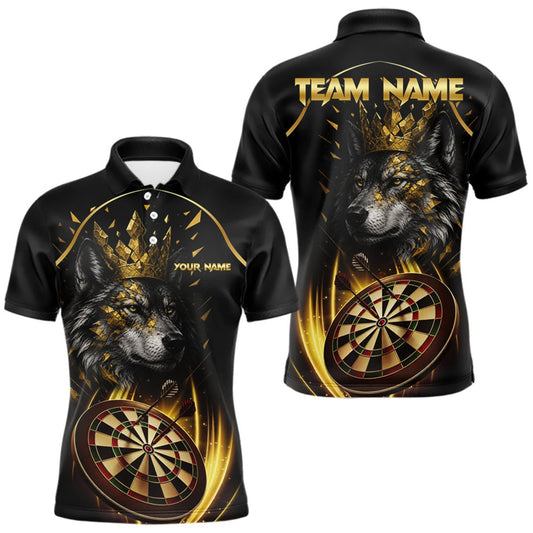 Maxcorners Black And Gold Custom Wolf Darts Shirts For Men Custom Darts League Team Jersey Polo & Quarter Zip LM0409