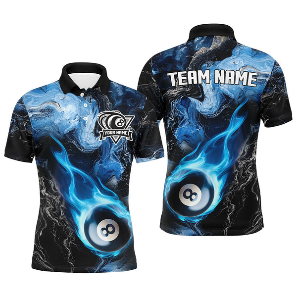 Maxcorners Blue 8 Ball Pool Fire Flame Abstract Pattern Custom Billiard Shirts For Men & Women, Billiard Team Jerseys