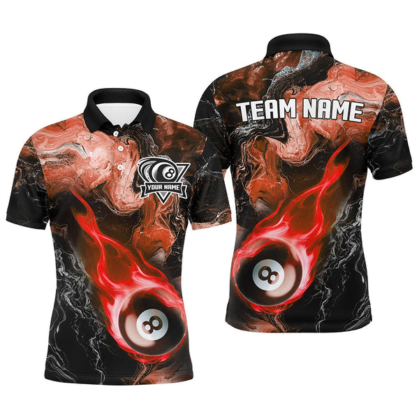 Maxcorners Red 8 Ball Pool Fire Flame Abstract Pattern Custom Billiard Shirts For Men & Women, Billiard Team Jerseys