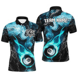 Maxcorners Turquoise 8 Ball Pool Fire Flame Abstract Pattern Custom Billiard Shirts For Men & Women, Billiard Team Jerseys