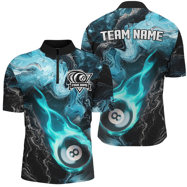 Maxcorners Turquoise 8 Ball Pool Fire Flame Abstract Pattern Custom Billiard Shirts For Men & Women, Billiard Team Jerseys