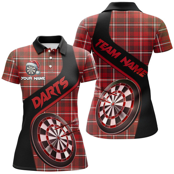 Maxcorners Personalized Red Plaid Pattern Christmas Dart Shirts For Women Custom Darts Team Jerseys Dart Gifts