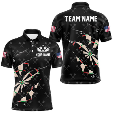 Maxcorners Personalized Scratch Darts Shirt For Men Custom Darts Jersey Team Polo & Quarter Zip |Black LM0402