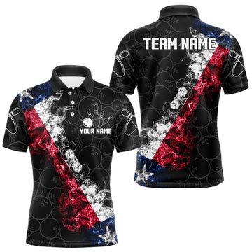 Maxcorners Custom Texas Flag Smoke Bowling Shirts For Men