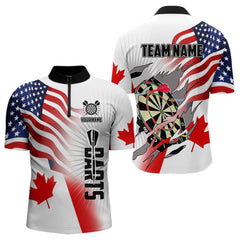 Maxcorners Personalized Men's Dart Shirts – Funny Canada & US Flag Mix Custom Patriotic Darts Team Jerseys MT1006
