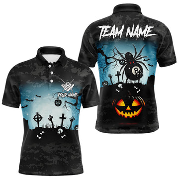 Maxcorners Personalized Funny Halloween Billiard Shirt For Men Custom Spider 8 Ball Pool Team Jerseys MT3107