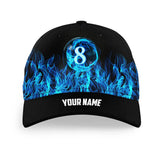 Maxcorners Billiard Blue Flaming 8 Ball Pool Personalized Name 3D Cap