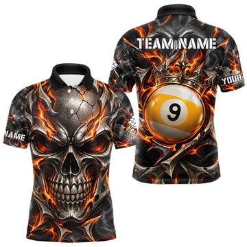 Maxcorners Custom Metal Skull Crown 9 Ball Pool Fire Billiard Shirts For Men, Billiard League Team Jersey LM0410