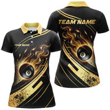 Maxcorners Personalized Black Golden 8 Ball Pool Fire Billiard Shirts For Women Team League Billiard Jerseys