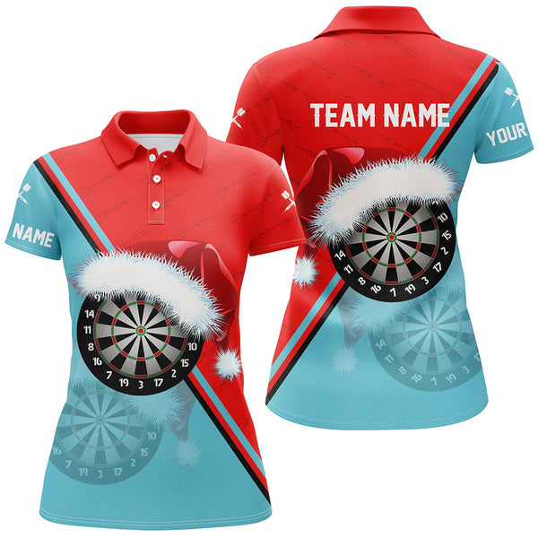 Maxcorners Red Blue Santa Darts Board Christmas Women Darts Polo & Quarter-Zip Shirts Custom Dart Jerseys Gift